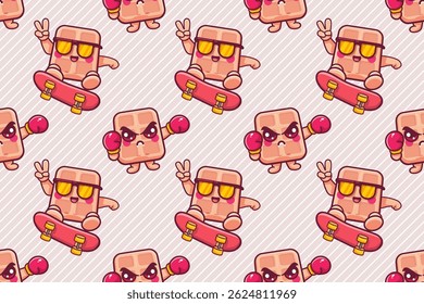 cute belgian waffle character seamless pattern illustration background