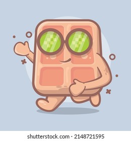 cute belgian waffle food character mascot running isolated cartoon in flat style design