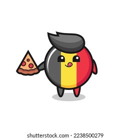 cute belgium flag badge cartoon eating pizza , cute style design for t shirt, sticker, logo element