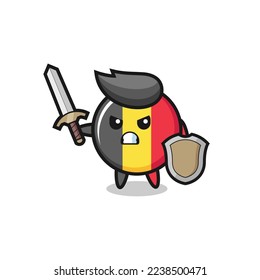 cute belgium flag badge soldier fighting with sword and shield , cute style design for t shirt, sticker, logo element
