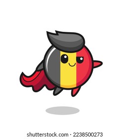 cute belgium flag badge superhero character is flying , cute style design for t shirt, sticker, logo element