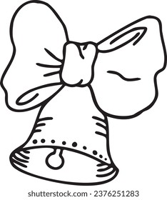 Cute bell with bow doodle clipart.Vector illustration in trendy doodle style isolated on white background.New Year and Christmas symbols for decoration. Exclusive design elements,badge,icon,handmade.