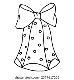 Cute bell with bow doodle clipart.Vector illustration in trendy doodle style isolated on white background.New Year and Christmas symbols for decoration. Exclusive design elements,badge,icon,handmade.