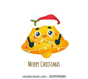 Cute bell with christmas light for merry christmas illustration Premium Vector