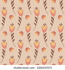 Cute bell flower seamless pattern, bellflower campanula background vector illustration