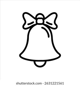 Cute bell object icon modern art design black and white with bold outline 