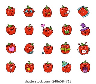 Cute bell pepper. Adorable cartoon food character. Hand drawn style. Vector drawing. Collection of design elements.