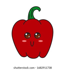 Cute bell pepper character with face. Kawaii doodle bell pepper isolated on white background. Stock vector illustration.