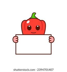 Cute Bell Pepper Character Holding a Blank Sign