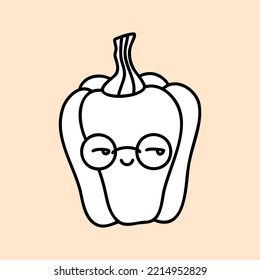 Granja de pimiento picante de hueso orgánico. Dibujo manual. Cara Kawaii. Estilo Doodle. Vector de fondo aislado. Para imprimir en papel y tela, ilustración para niños