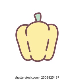 Lindo icono de pimiento. Dibujado a mano ilustración de un pimiento amarillo dulce aislado en un fondo blanco. Vector 10 EPS.