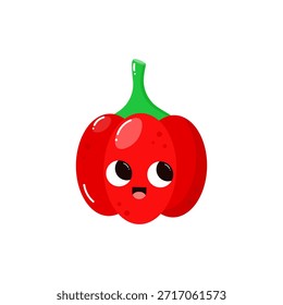 Pimienta de campana linda aislada sobre fondo blanco. Verduras. Estilo Groovy. Personajes infantiles. Elementos de diseño para materiales infantiles, libros, comida saludable, carteles y carteles de granja. Ilustración vectorial.