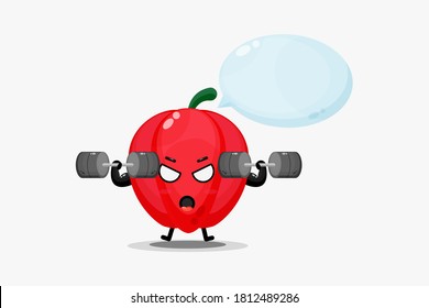 Cute bell pepper mascot raises a barbell