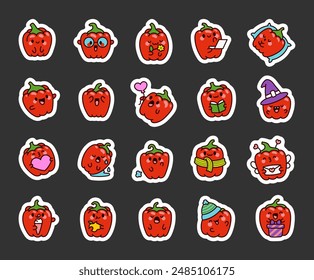 Cute bell pepper. Sticker Bookmark. Adorable cartoon food character. Hand drawn style. Vector drawing. Collection of design elements.