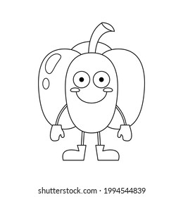 Caricatura del vector del pimiento de timbre lindo aislada en el fondo blanco. Portada de dibujos animados de verduras.