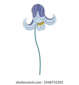 Cute Bellflower. Wildflower isolated on transparent background. Beautiful stylized flower bud on long stem. Hand drawn flat style vector illustration.