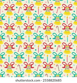 Cute the Bells with ribbon. Colorful of Pastel. Design for Christmas time. Seamless Pattern Vector.