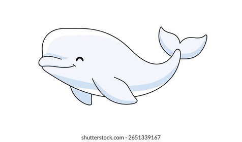 Cute beluga whale illustration with dashed outline and simple cartoon style