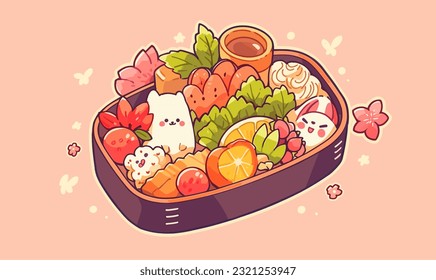 A cute bento box filled with various Japanese delicacies