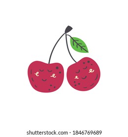 Cute berry cherry. Vector isolated in hand drawn fruit