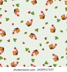 

cute berry cupcakes seamless pattern
