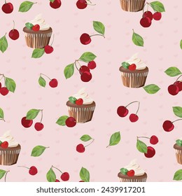 

cute berry cupcakes seamless pattern