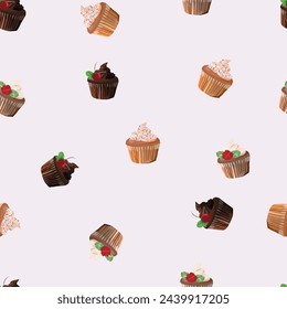

cute berry cupcakes seamless pattern