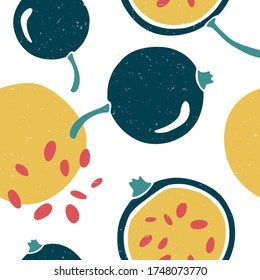 Cute berry seamless pattern. Black currant with branch and leaf on white background. Vector shabby hand drawn illustration