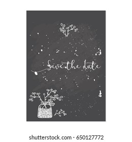 Cute berry twigs. Save the date text calligraphy vector 