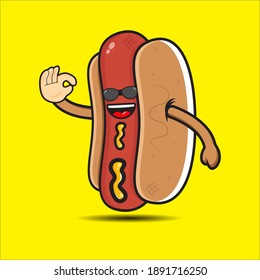 cute bespectacled mascot hotdog vector design eps 10