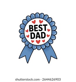 Cute best dad award ribbon emblem with hearts vector illustration for father's day