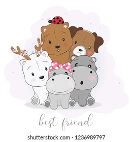 Cute best friend cartoon animals