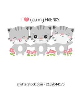 Cute best friends cats vector illustration.