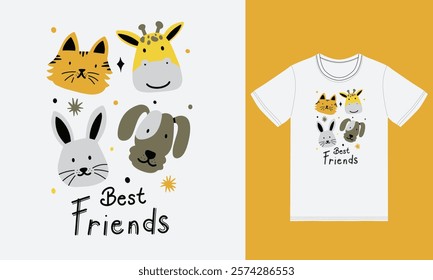 Cute best friends illustration with tshirt design premium vector the Concept of Isolated Technology. Flat Cartoon Style Suitable for Landing Web Pages,T shirt, Flyers, Stickers