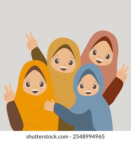 Cute Bestfriend wearing hijab illustration