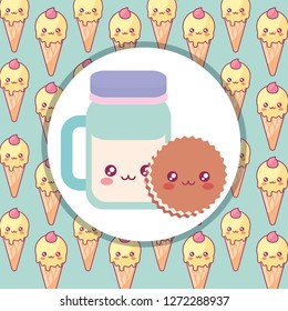 cute beverage jar with cookies kawaii characters