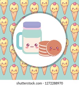 cute beverage jar with cookies kawaii characters