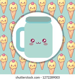 cute beverage jar kawaii character