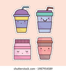 cute beverages coffee soda cartoon set