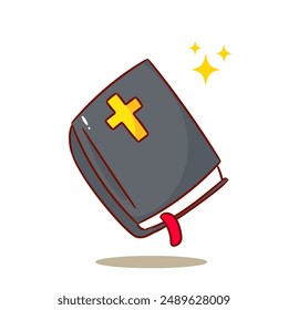 Cute Bible Hand Drawn Cartoon Vector. Christianity Religion Concept Design. Adorable Illustration. Isolated White Background.