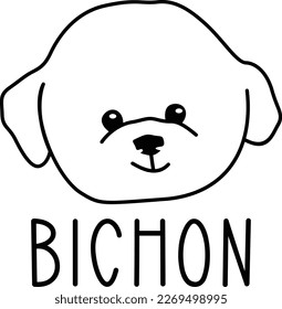 Cute bichon face. Dog head icon. Hand drawn isolated vector illustration in doodle style on white background