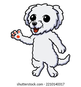 Cute bichon frise cartoon waving hand
