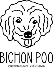 Cute bichon poo face. Dog head icon. Hand drawn isolated vector illustration in doodle style on white background