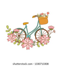 cute bicycle with basket and floral decoration