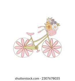 Bicicleta con un ramo de flores ilustrativo. Flor Elemento de diseño estético de potencia para planner, sticker, scrapbook, afiche, tarjeta, patrón, camiseta