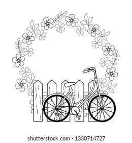 cute bicycle retro with fence and flowers