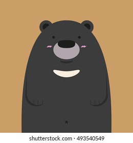cute big asian black bear on brown background