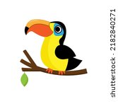 Cute big beak cartoon toucan bird vector illustration.