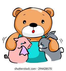 cute big bear and best friend vector illustration