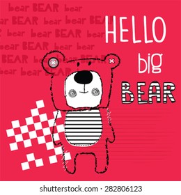 cute big bear cartoon, T-shirt design vector illustration